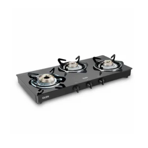 3 Burner Glass Gas Stove with High Flame Brass Burner Double Drip Tray (1032 GT HF BB DD BL)